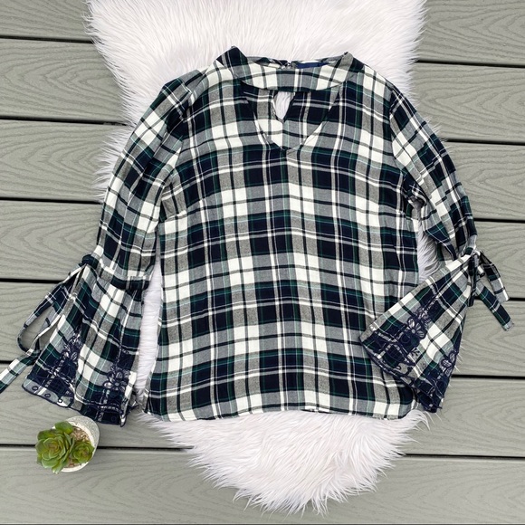 Plaid Bell Sleeve Top - Picture 1 of 3